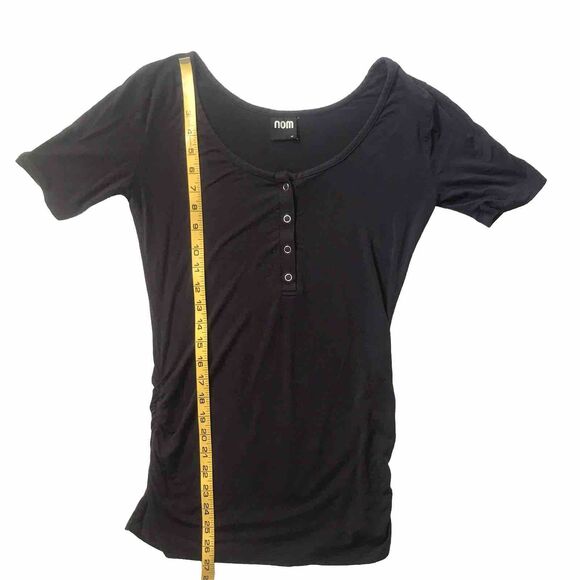 NOM Maternity Shirt Sz XS Purple Henley Button Front Short Sleeve Stretch Scoop - Picture 8 of 8